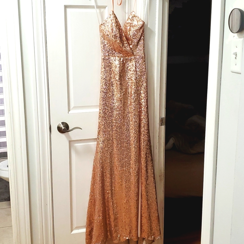 Rose gold sequin long dress